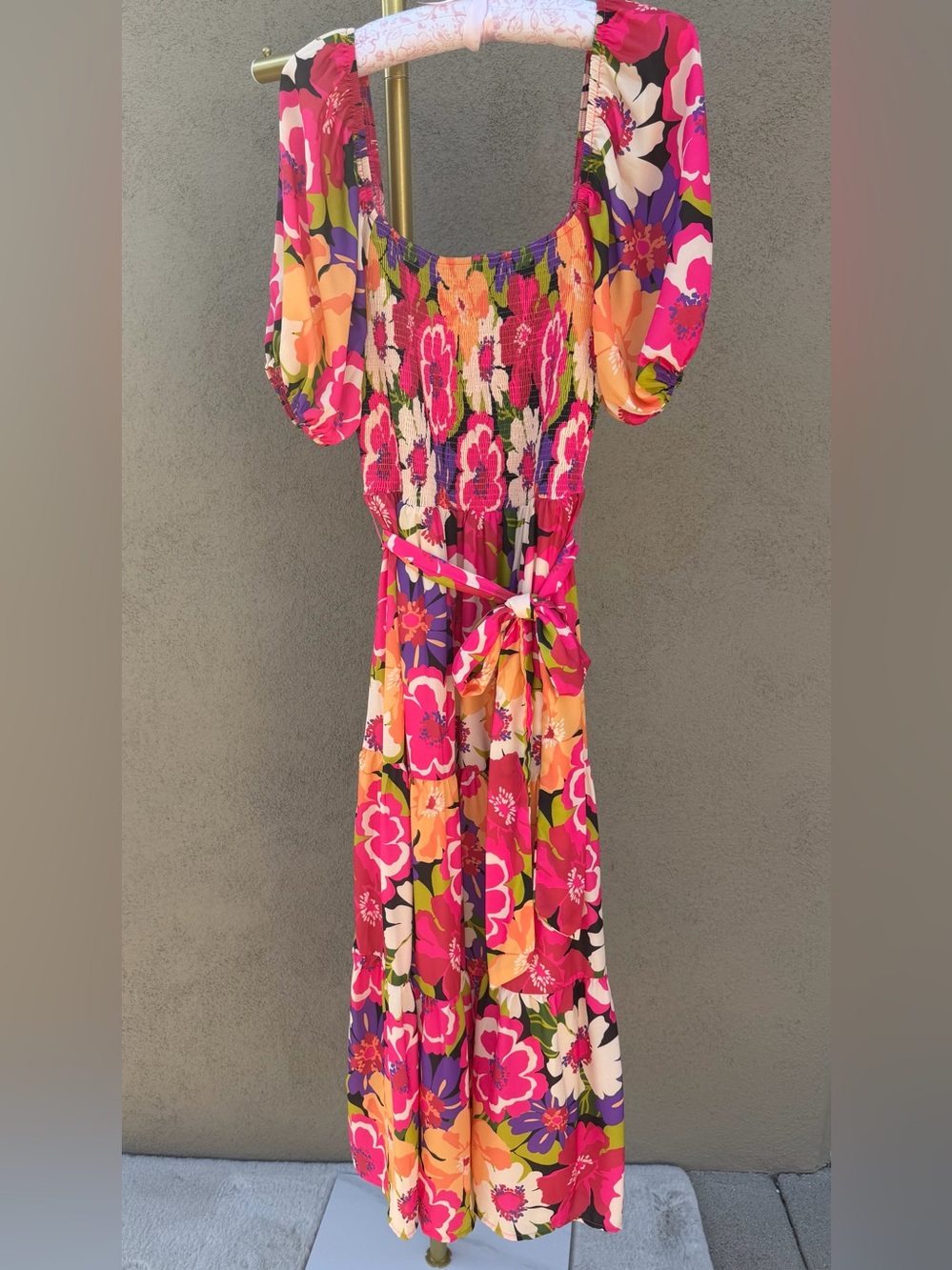 Baltic Born Floral Smocked Puff Sleeve Maxi Dress Multicolor Size XL